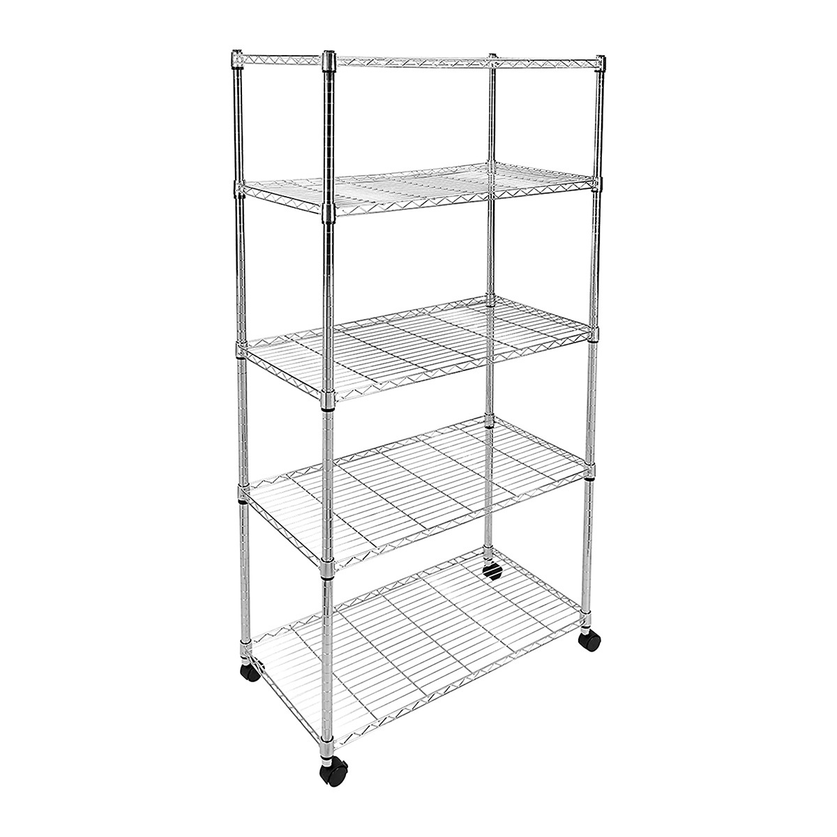 5Shelf Adjustable, Heavy Duty Storage Shelving Unit on 4'' Wheel Casters, Metal Organizer Wire
