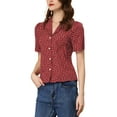 thumbnail image 4 of INSPIRE CHIC Women's Sweet Heart Polka Dots Blouse Short Sleeve Casual Button Down Shirts XS Red, 4 of 6