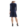 thumbnail image 2 of DKNY Womens Navy Stretch Zippered Twist Front Velvet 3/4 Sleeve Jewel Neck Above The Knee Party Fit + Flare Dress 10, 2 of 4