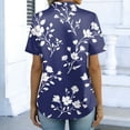 thumbnail image 7 of ASDFVBKG Womens Stain Silk Polo Shirts Collared Long Sleeve Casual Shirts Button Down Fashion Lounge Vintage Floral Print Top for Women Navy M, 7 of 7