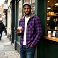 thumbnail image 5 of Iaqnaocc Plaid Flannel Mens Hoodies Shirts Long Sleeve Button Down Stylish Casual Classic Fall Hooded Jackets Shirt Purple XL, 5 of 5