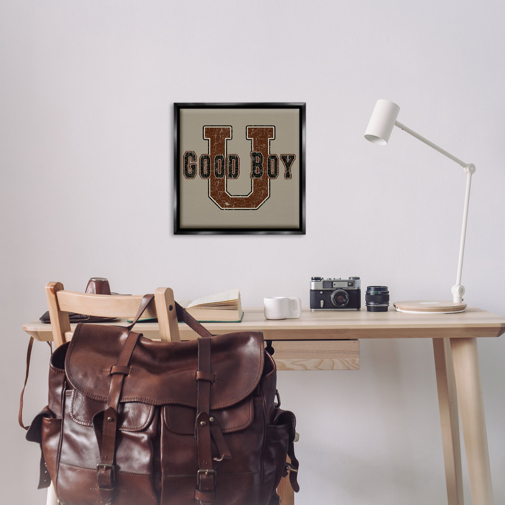 Stupell Industries Good Boy U Vintage Novelty & Humor Painting Black Floater Framed Canvas Art Print Wall Art, 25 x 25