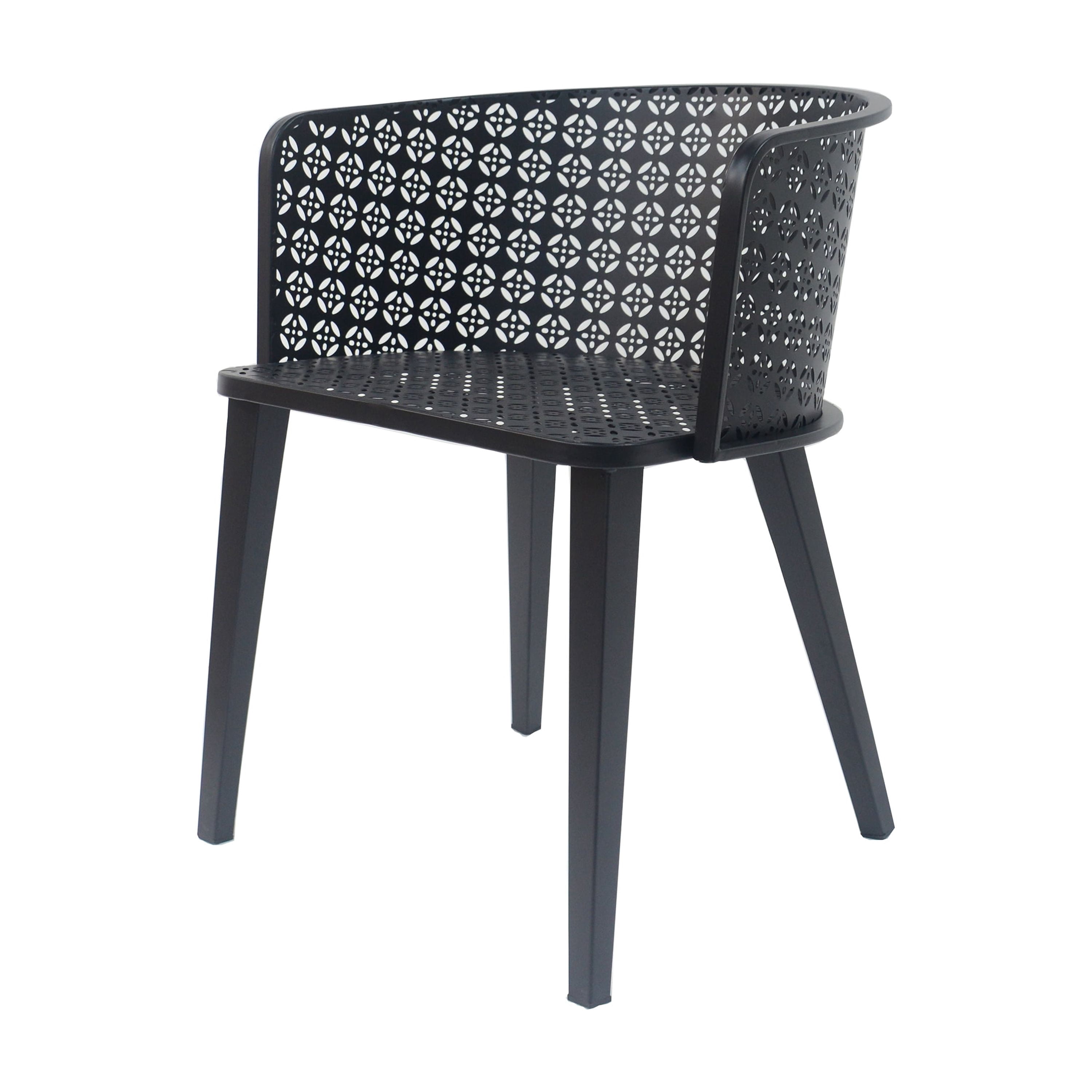 Outdoor Iron Frame Patio Dining Chairs Set of 2 for Garden Deck, Black