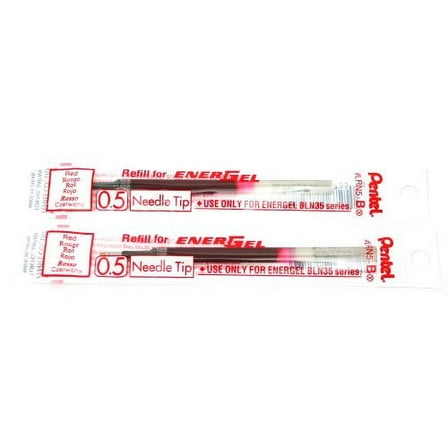 2 Pk Pentel LRN5-B EnerGel Refills, 0.5 mm Fine Needle Tip, Red
