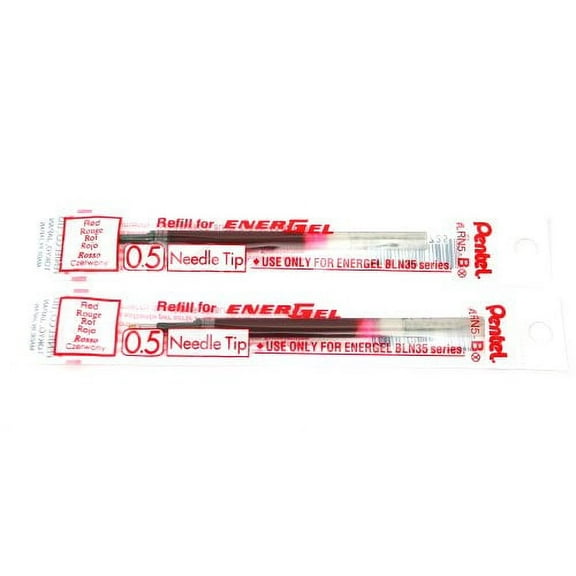 2 Pk Pentel LRN5-B EnerGel Refills, 0.5 mm Fine Needle Tip, Red