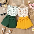 thumbnail image 2 of PatPat Girls Summer Outfits Floral Ruffled Tank Top Solid Shorts with Belt Sleeveless T-Shirt 2 Pieces Set Sizes 5-12, 2 of 6