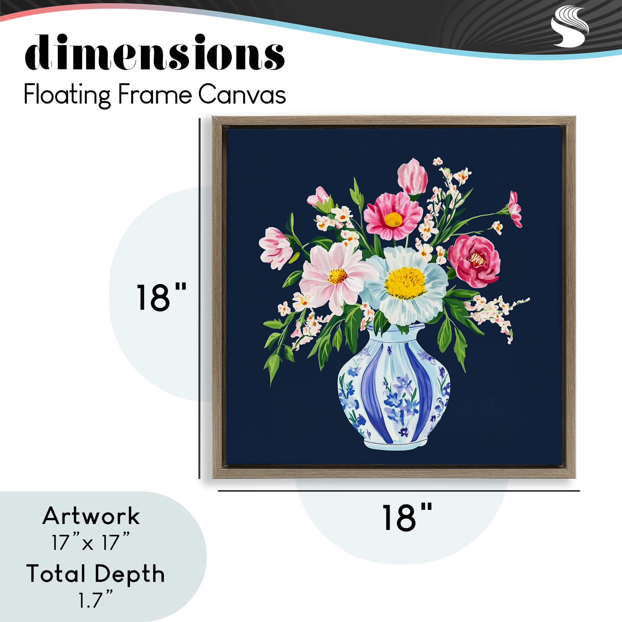 Spring Chinoiserie Vase Brown Framed Floater Canvas Wall Art, design by Yen