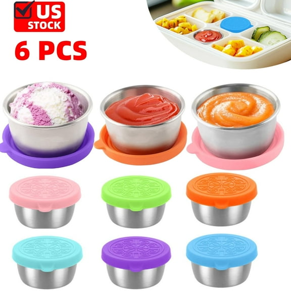6x1.4 Oz Salad Dressing Container To Go, Small Containers with Leakproof Silicone Lids, Reusable Stainless Steel Sauce Cups for Lunch , Travel and Picnic