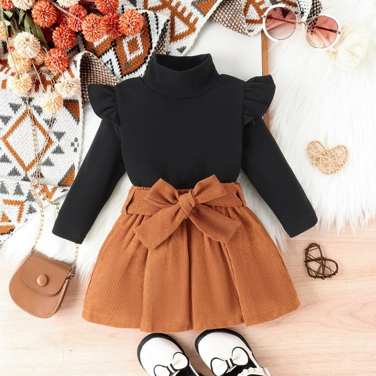 OJinShaWanO Baddie Outfits for Kids Toddler Girls Winter Long Sleeve Solid Color Tops Skirt Belt 3Pcs Outfits Clothes Set 2 3 Years Walmart