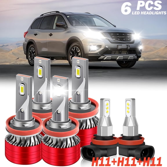Fit for 2017 - 2020 Nissan Pathfinder LED headlight bulbs H11 H9 H8 High/Low Beam+ Fog lights,800% Brighter than halogen,16000LM 120W 6000K,6PCS