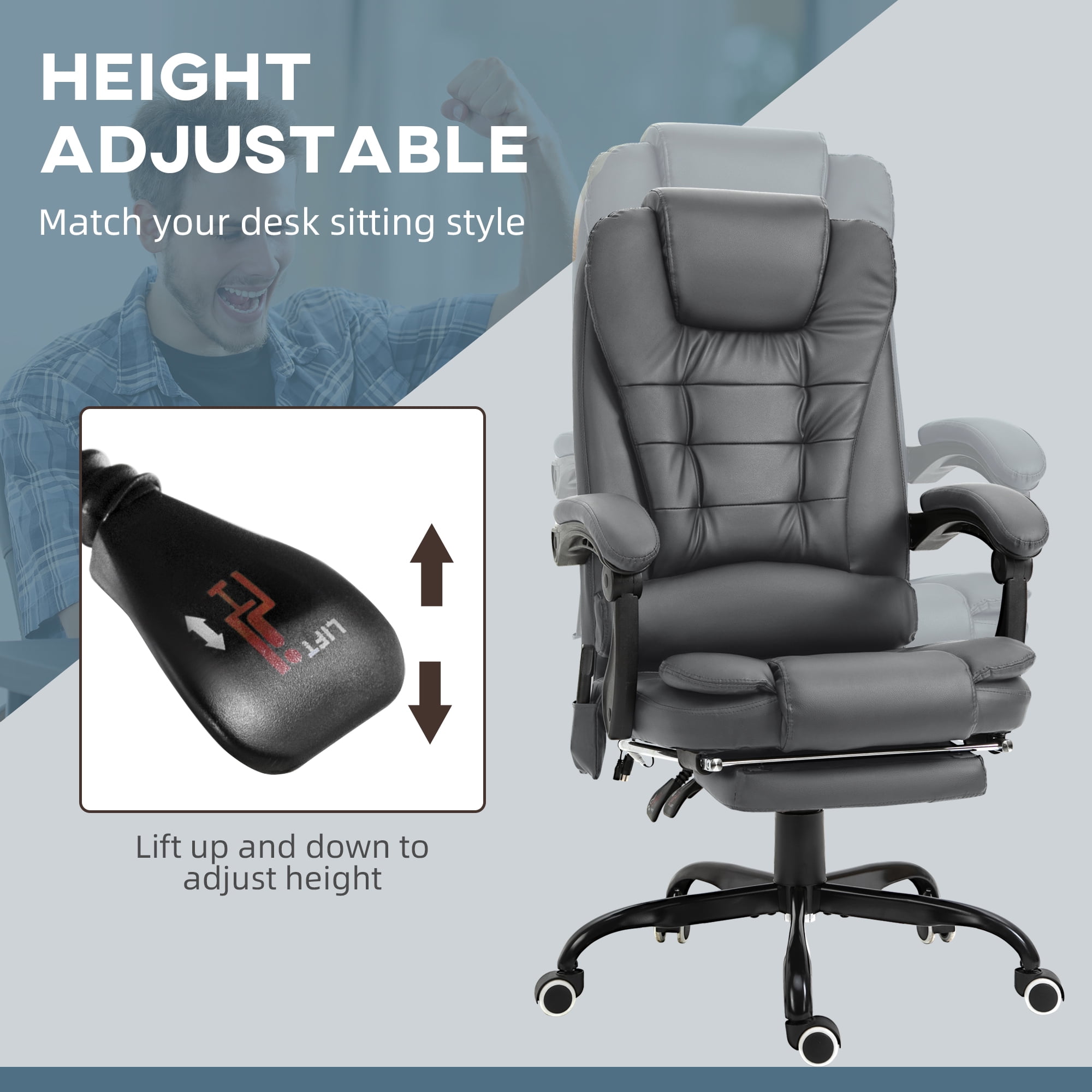 Vinsetto 7-Point Vibrating Massage Office Chair with High Back Gray