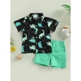 thumbnail image 2 of Arvbitana Toddler Baby Boys Gentleman Clothes Dinosaur Print Short Sleeve Lapel Shirts + Solid Color Shorts Summer Dressy Outfits for Child 2Pcs 12M-5T, 2 of 9