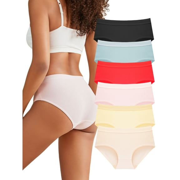 DINGLU Womens Cotton Panties Pack Mid Rise Stretchy Briefs Wide Waistband 6 Pack, Size 5