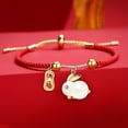 thumbnail image 4 of Visland Women Bracelet Chinese Style Fu Character Auspicious Pendant Gift Half Red Rope Half Chain Faux Jade Rabbit Bangle for Daily, 4 of 8