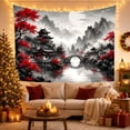 thumbnail image 3 of Red Bridge and East Asian Pavilion Tapestry Wall Hanging, 3 of 7