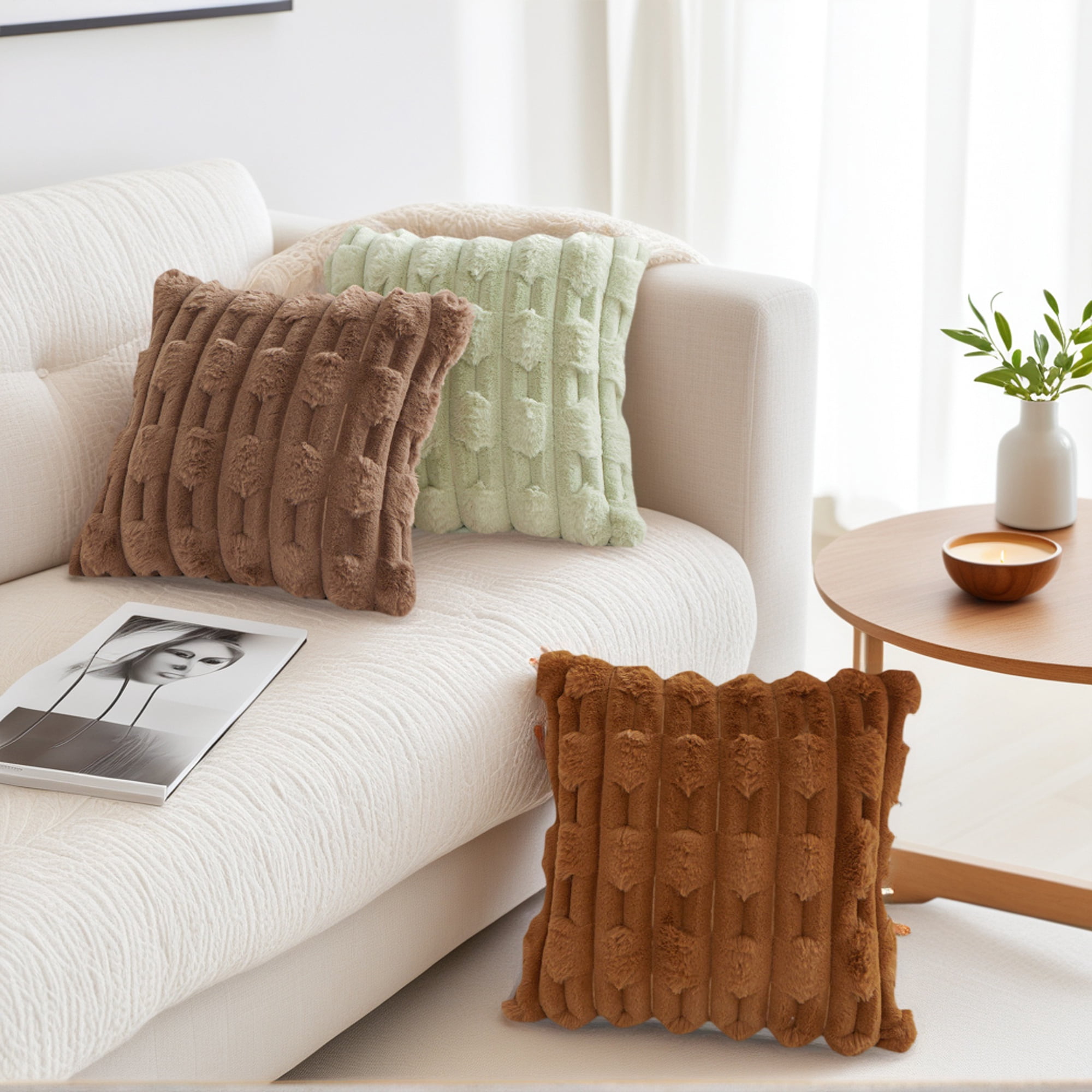 Unique Bargains Pack of 2 Throw Pillow Covers Luxury Soft Plush Cushion Case Green