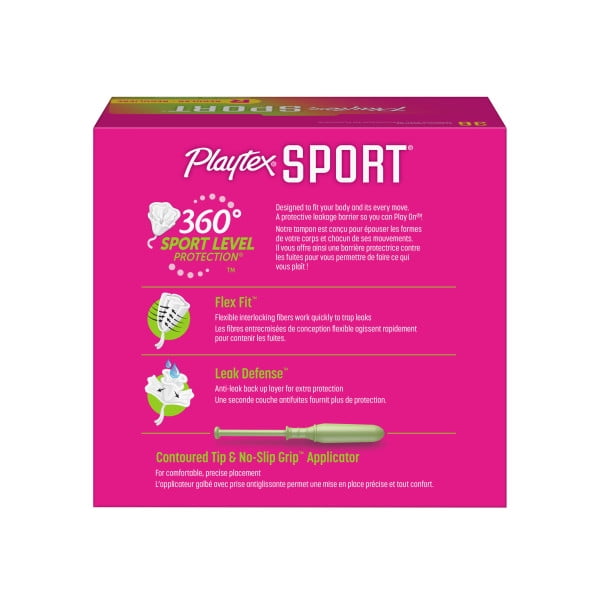 Playtex Sport Regular Plastic Applicator Unscented Tampons, 36 Ct, 360  Degree Sport Level Protection 
