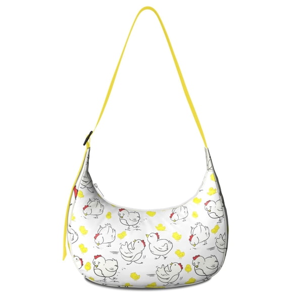 Sac Bandoulière Rétro Oeuf et Croissant de Poule pour Hommes Femmes, Sac d'École Motif Ferme Dessin Animé Poule Poussin Coop, Sac à Livres Imprimé Ferme Rustique pour Voyage