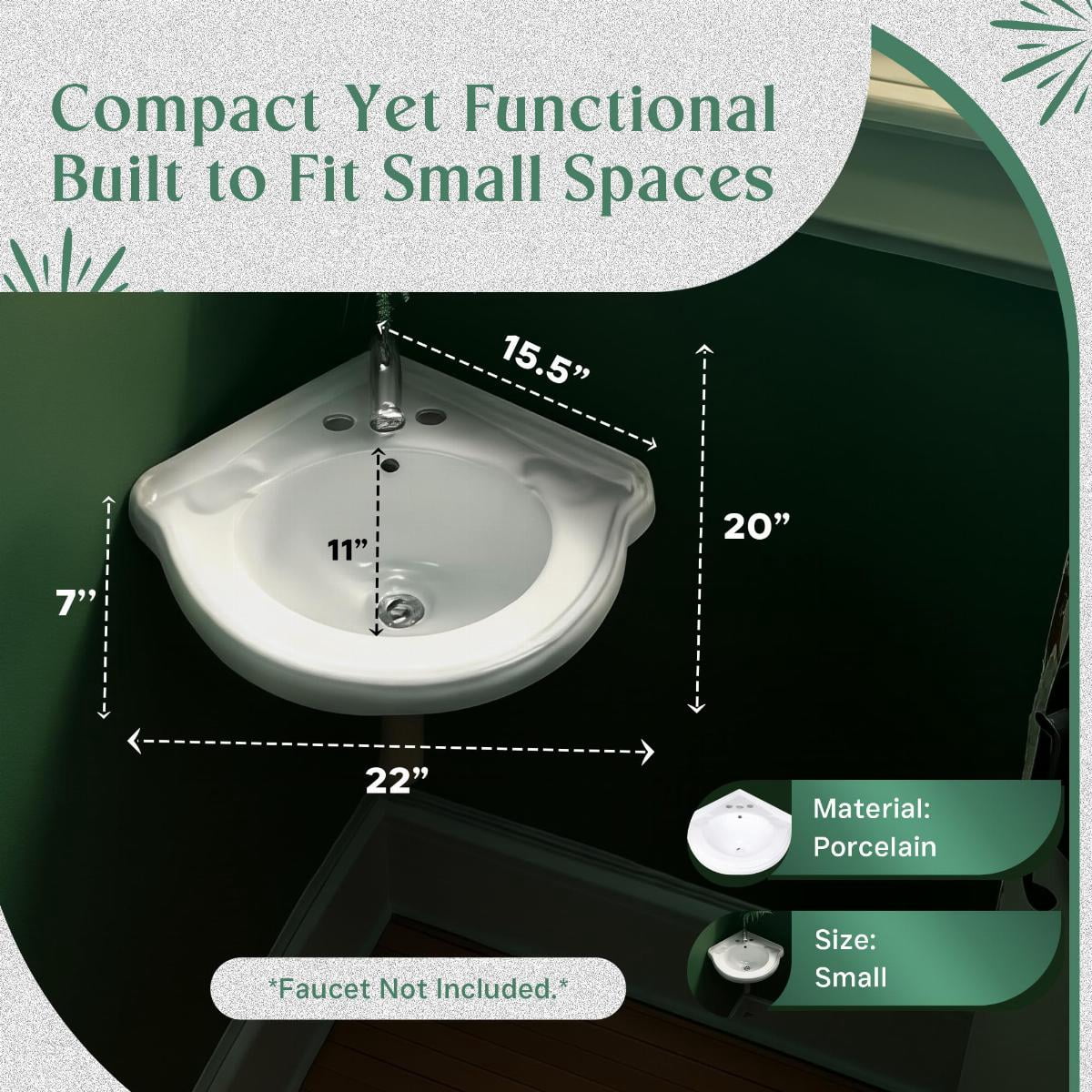 Renovators Supply Portsmouth Corner Wall Mounted Bathroom Sink 22" White Ceramic Floating Vessel Sink w/Overflow