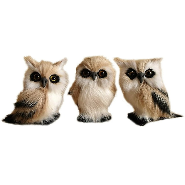 3PCS Owl Furry Christmas Ornament,Adornment Simulation Xmas Night Decorate Props for Children Present