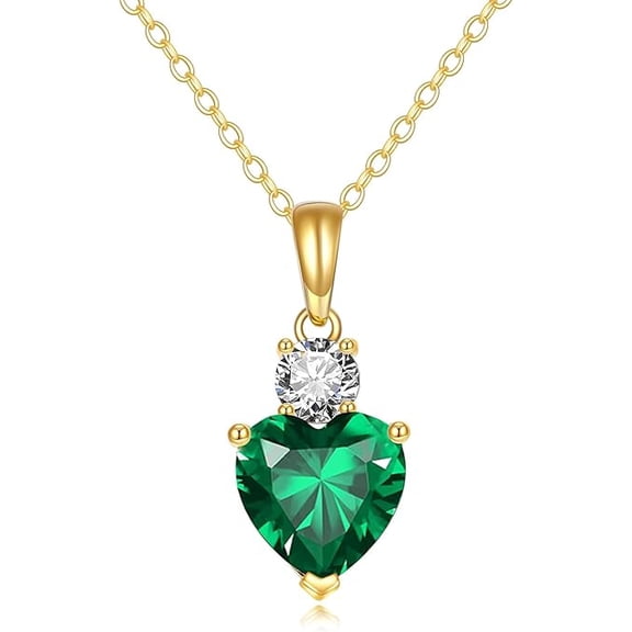 Heart Green Emerald Gemstone Pendant Necklace for Women – 925 Sterling Silver Jewelry Gift Christmas gift