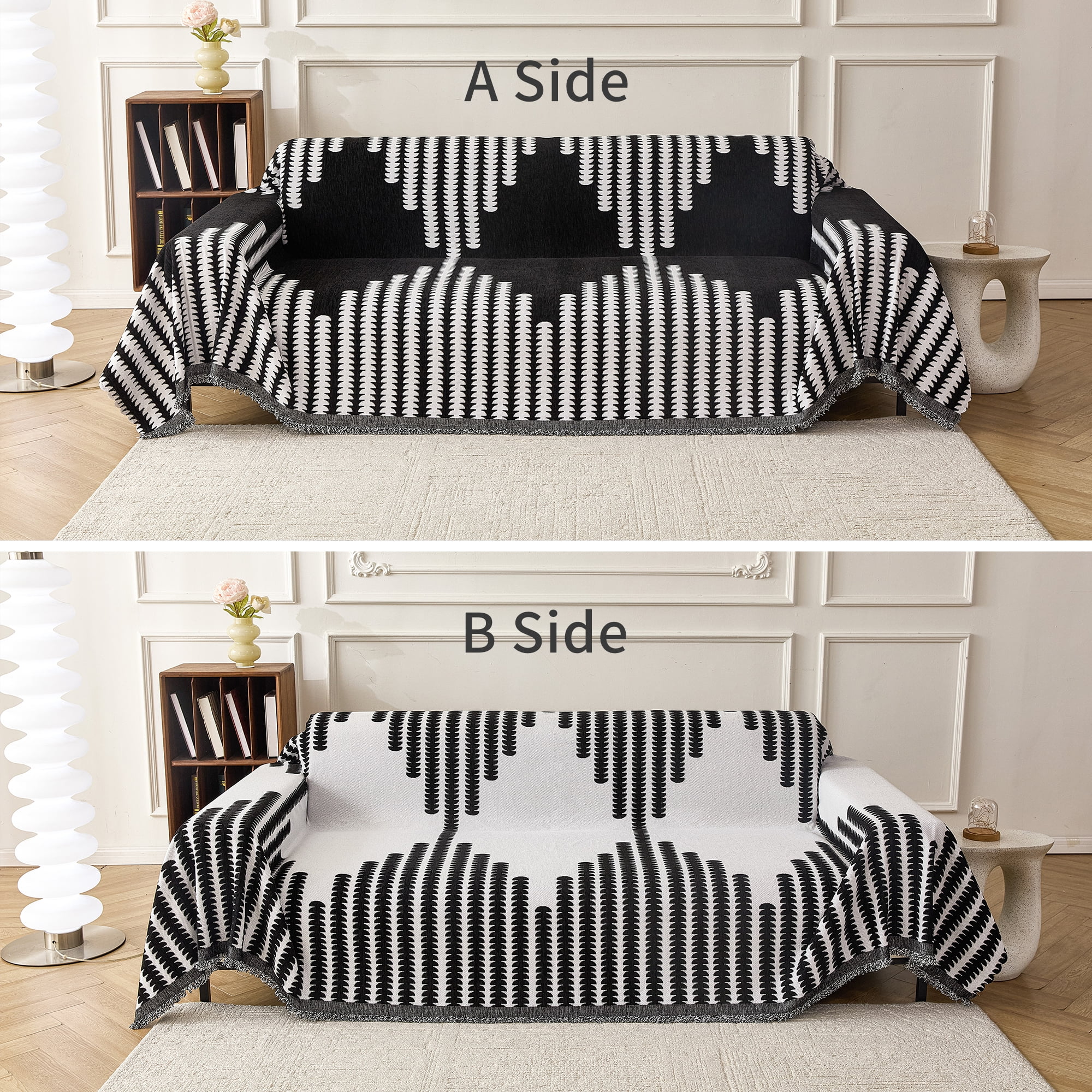 Smuge Sofa Cover, Couch Cover Protector Slipcover L Shape 3 Cushion Sofa Towel Sectional Throws Sofa Covers for Dogs Cats Home Decor(71"x 150", Black White)
