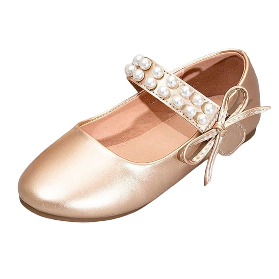 VUHXZWAF Girls Dress Shoes Flower Ballet Flat Shoes with Pearl Ankle Strap for Wedding Party Size 11