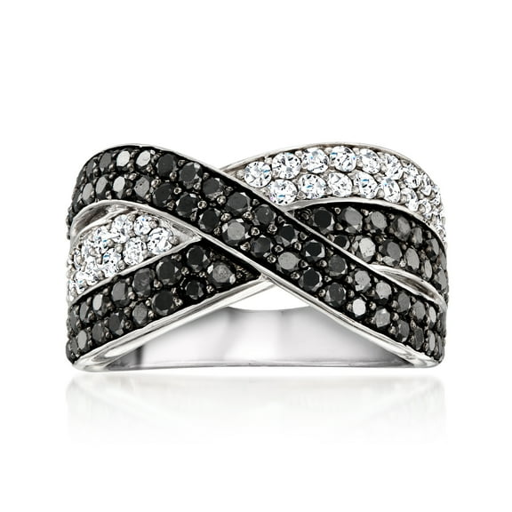 Ross-Simons 2.00 ct. t.w. Black and White Diamond Crisscross Ring in Sterling Silver, Women's, Adult