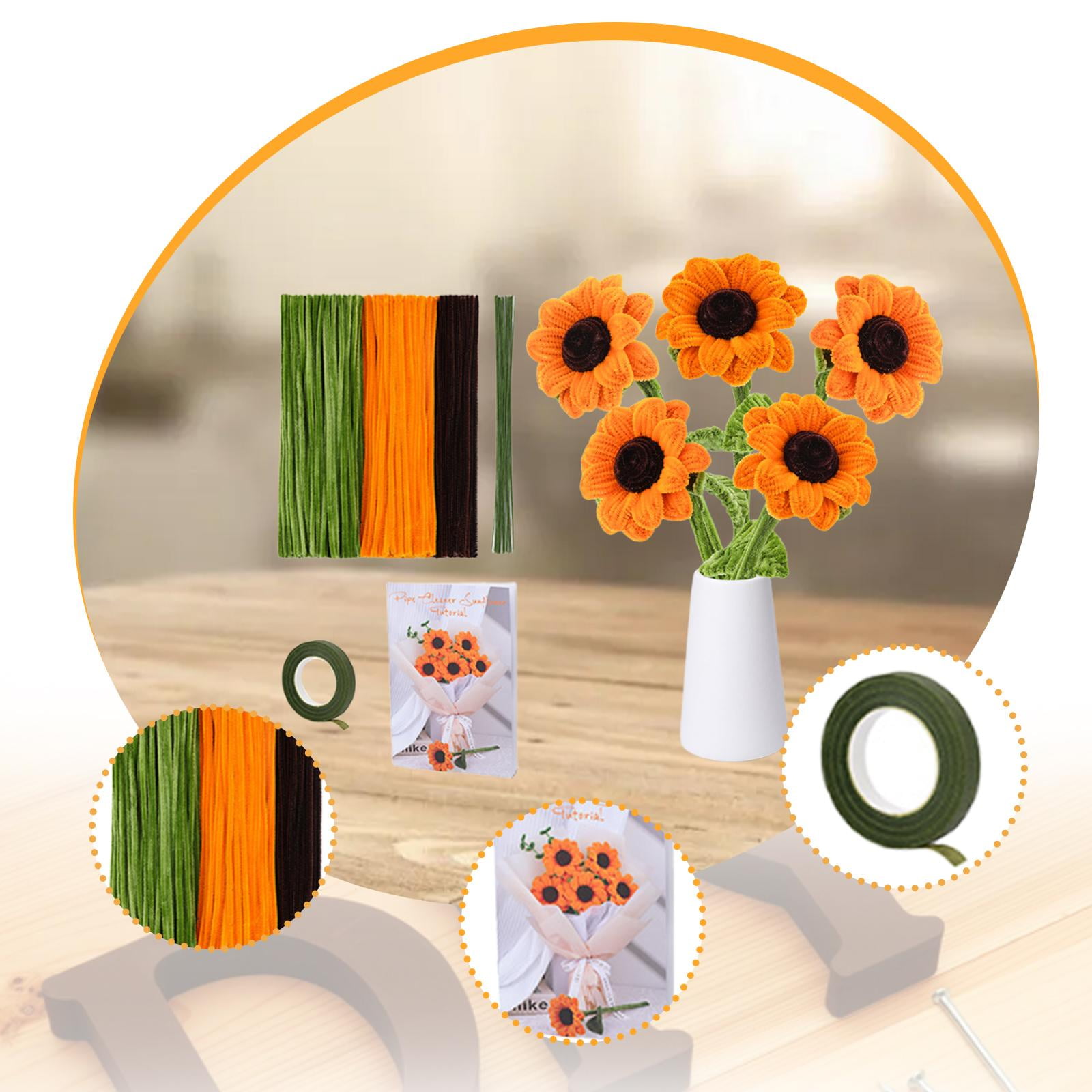 QccHieUs Pipe Cleaner Flower Kit Flower Making Kit Holiday Decoration Creative Photo Prop Kit for 5 sunflowers