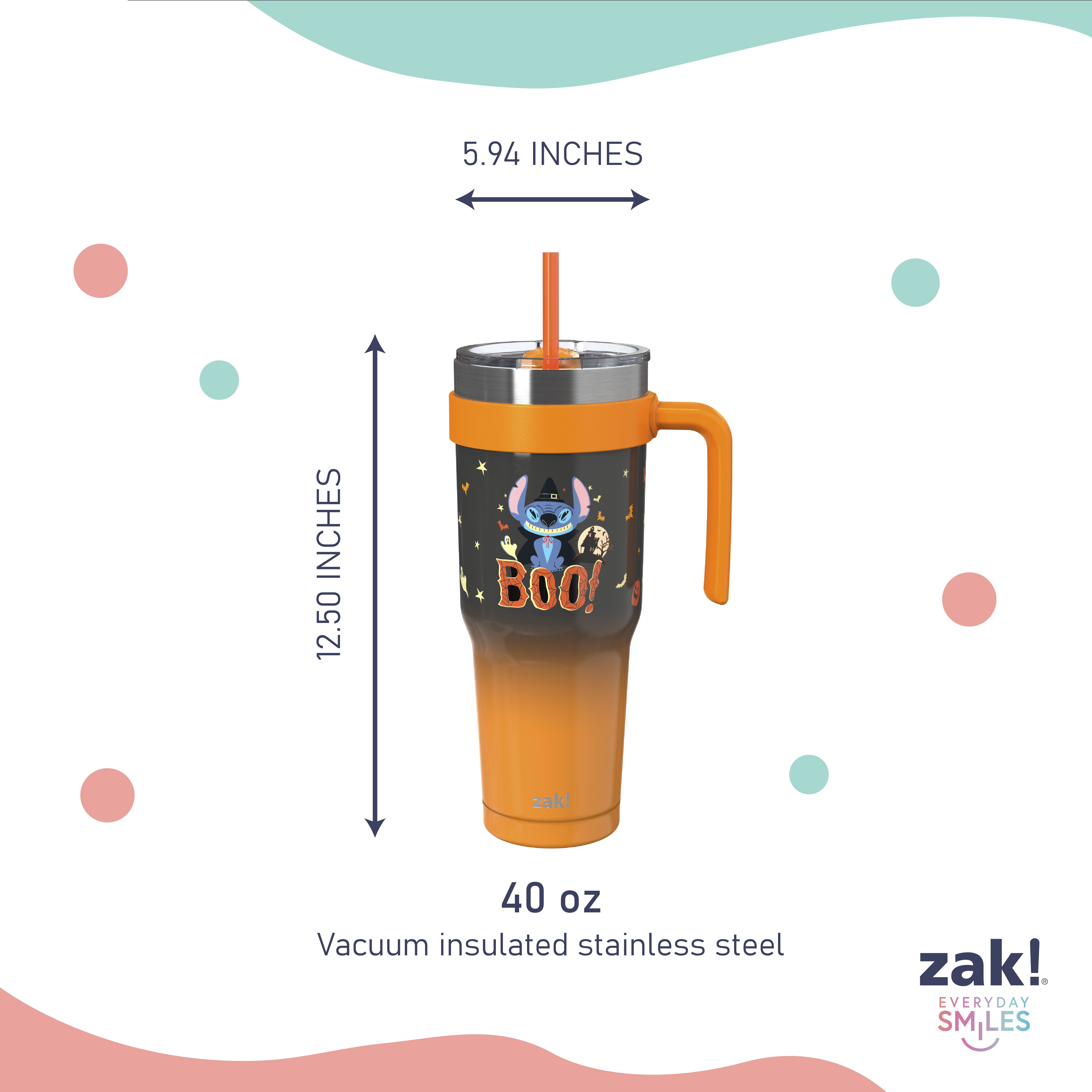 Zak Designs 40oz Stitch Halloween Straw Handle Tumbler, Double