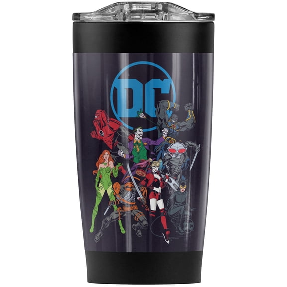 Justice League Villian Logo Stainless Steel Tumbler 20 oz Coffee Travel Mug/Cup, Vacuum Insulated & Double Wall with Leakproof Sliding Lid | Great for Hot Drinks and Cold Beverages