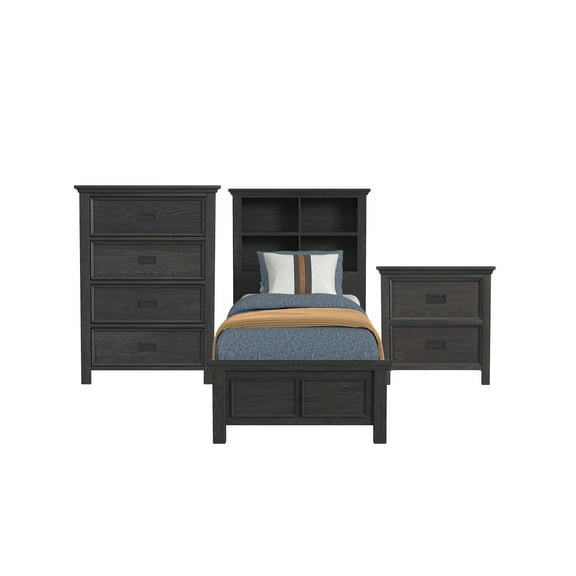 Brooklyn Kids Twin Bookcase 3PC Bedroom Set in Charcoal