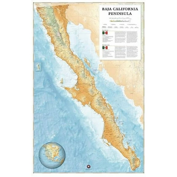Benchmark Maps: Baja California Peninsula Wall Map - 25 x 39 inches - Front Lamination