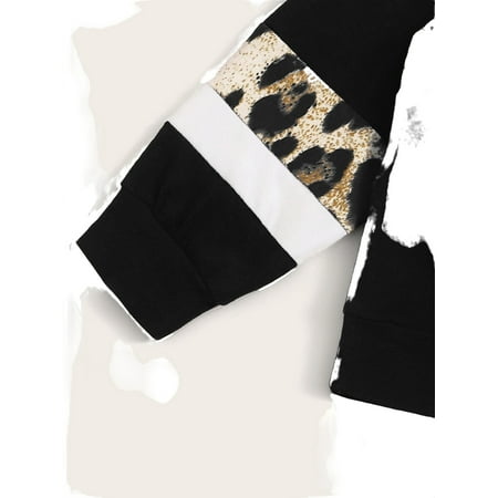 

Casual Leopard Print Round Neck Long Sleeve Black Toddler Girls Two-piece Outfits (Girl s)