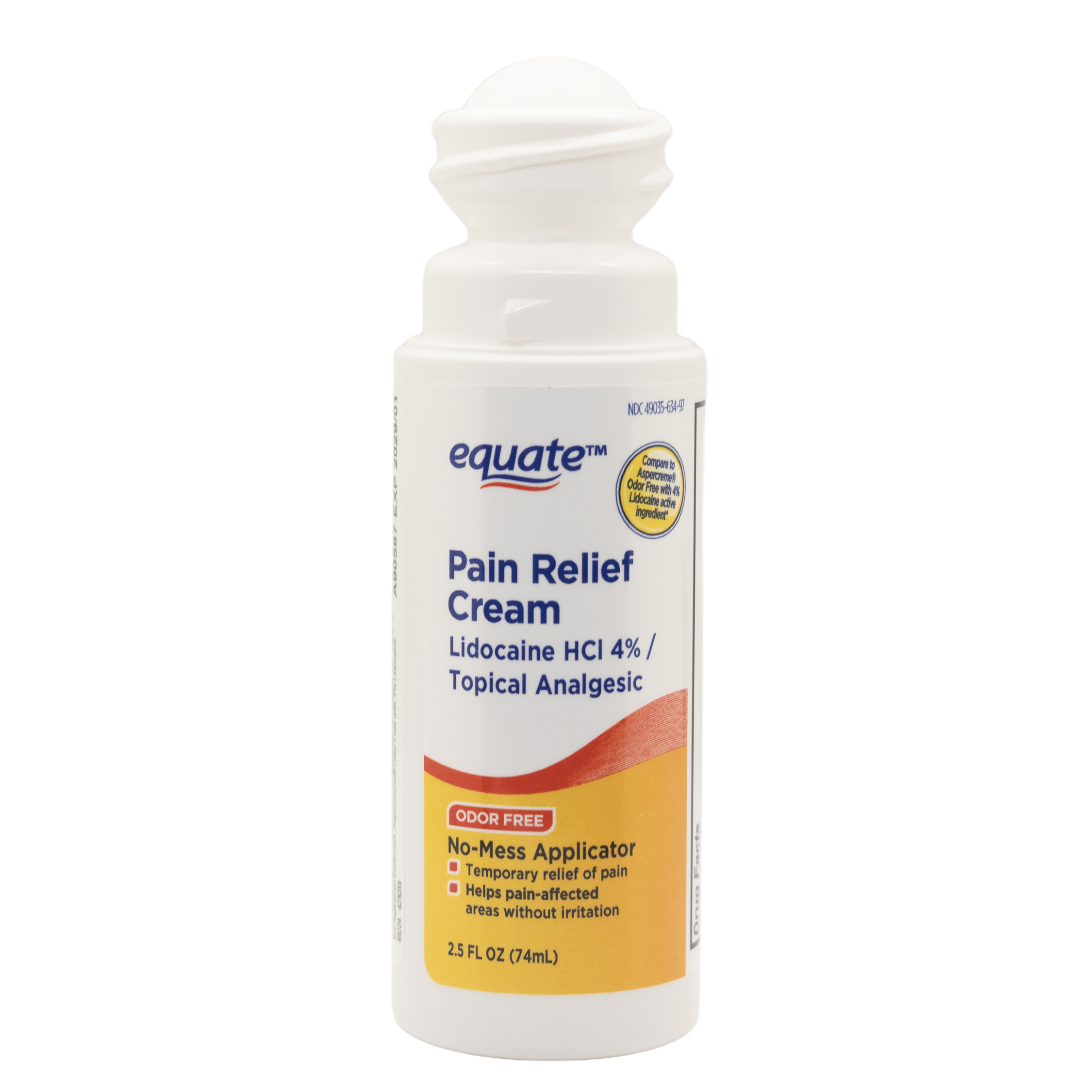 Equate Alivio del Dolor con Lidocaína Sin Olor en Roll-On Líquido, Lidocaína al 4%, 2.5 fl oz, Comparar con Aspercreme® Sin Olor con Ingrediente Activo Lidocaína al 4% 2