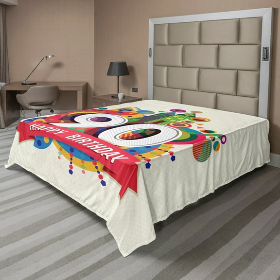 Ambesonne Colorful Flat Sheet, Funky Pop Birthday, Full Size, Multicolor