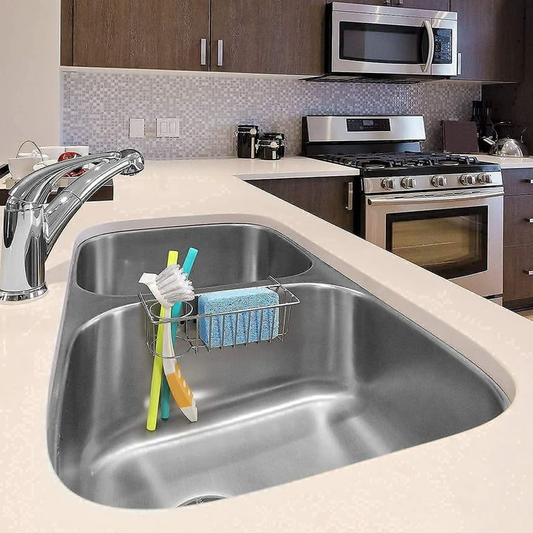 stusgo No Drilling Sponge Caddy, 2 in 1 Sink Sponge Holder for Kitchen  Sink, Adhesive Sink Organizer for Dishwashing Brush Soap, SUS304 Stainless