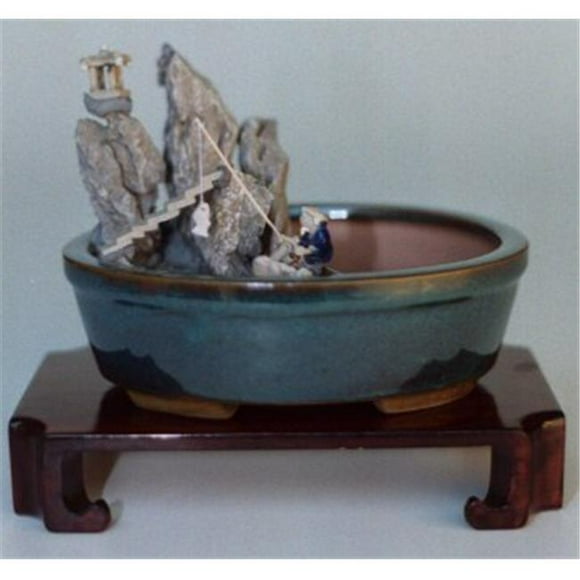 8 x 6 in. Water & Stone Landscape Scene - Ceramic Bonsai Pot