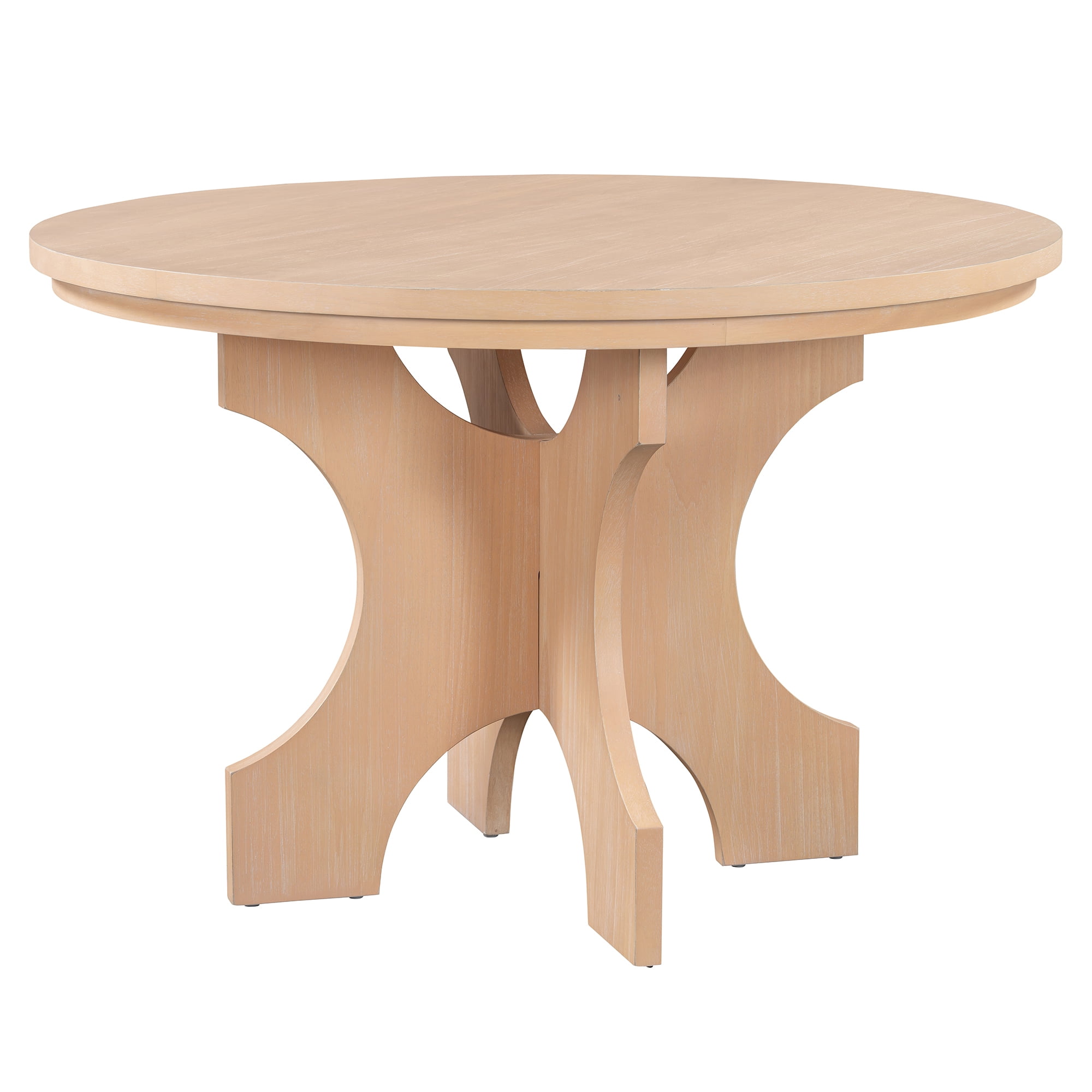Euroco 5-Piece Round Dining Set,Rustic Kitchen Table Set with 3 Upholstered Chairs and Curved Bench for Dining Room/Kitchen/Living Room,Natural