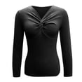 thumbnail image 5 of Tiqkatyck Spring Tops for Women 2024, Clearance Items, Women's Casual Fashion Solid Color Charming Slim V Neck Knotted Sweater Knit Base Top, Summer Tops for Women 2024 Trendy Black, 5 of 6