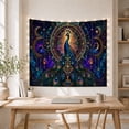 thumbnail image 5 of Jeweled Peacock Within Golden Celestial Filigree, Dramatic Fantasy for Bird Lovers, Royal Home Decor, Housewarming Gift, Tapestry Wall Hanging for Living Room and Bedroom, 5 of 7