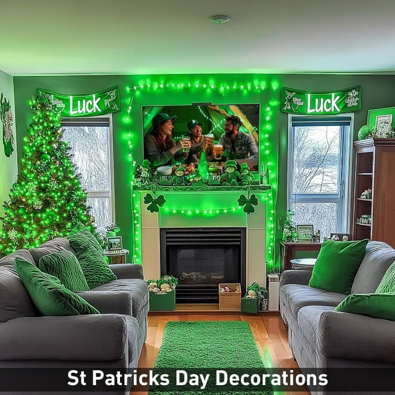 JMEXSUSS St Patricks Day Decorations, Connectable 100 LED St Patricks Day Lights, 8 Modes Plug-in Green Christmas Lights Indoor, 33ft Clear Wire Grinch Green String Light Outdoor for Grinch Tree Deco