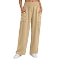 thumbnail image 6 of Women's Smocked Waist Pants Fashion Casual Solid Color Pants Pocket Elastic Waist Comfortable Fold Long Pants, 6 of 7