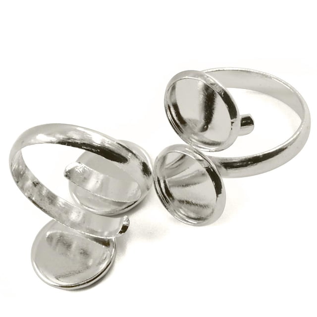 2pcs de Base Marco Accesorio de Joyería Ajustable Redondo Bricolaje Color Plata 12 mm Baoblaze base del anillo ajustable