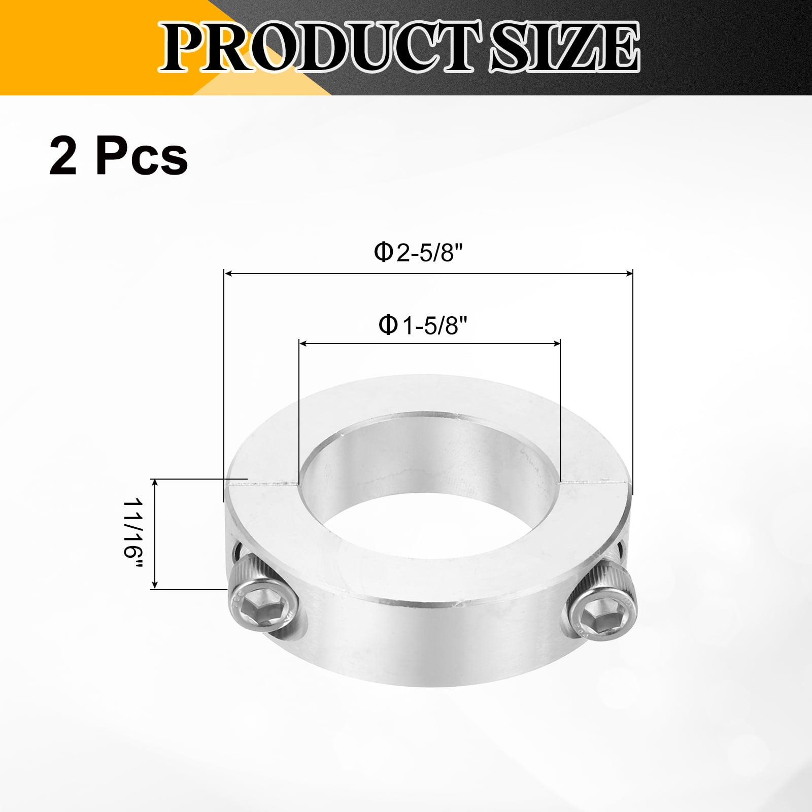 Uxcell 2 Pack Double Split Shaft Collar 1-5/8" Bore, Two-Piece Clamping Collar 2-5/8" OD, Clamp-On Set Screw Collars (2024 Aluminum)