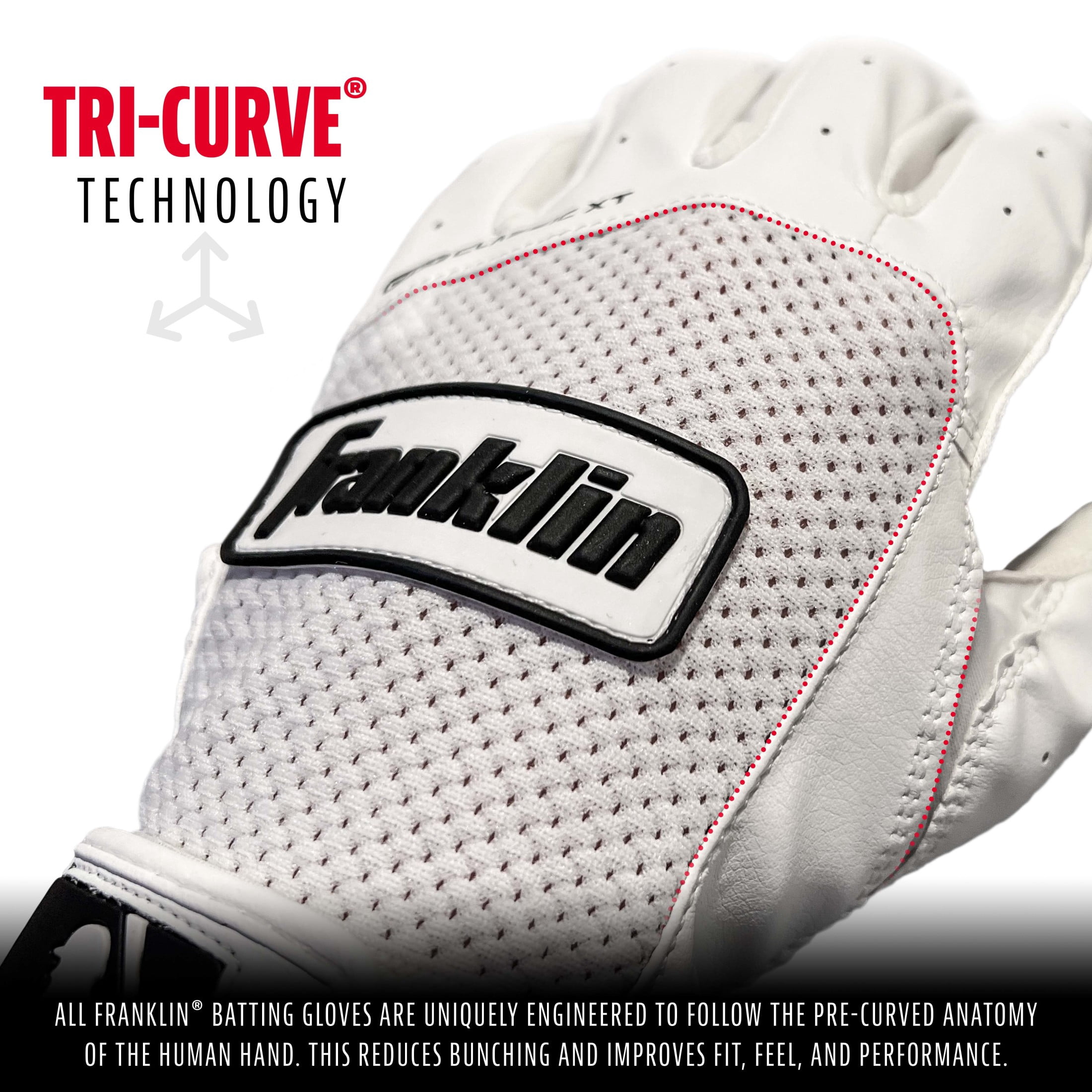 Franklin Sports MLB Batting Gloves - Classic XT Adult Men's + Youth Batting Gloves Pair - Baseball + Softball Gear - White - Adult Large