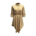 thumbnail image 2 of SAYOO Women's Casual Dress Lapel Front Button Design Irregular Ruffle Hem Elegant Shirt Dress + Belt, 2 of 4