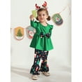 thumbnail image 5 of GYRATEDREAM Toddler little Girl Christmas Clothes Set Santa Claus Print Shirt+Plaid Flared Bell Bottom Pants Winter Outfits 18M-6T, 5 of 7