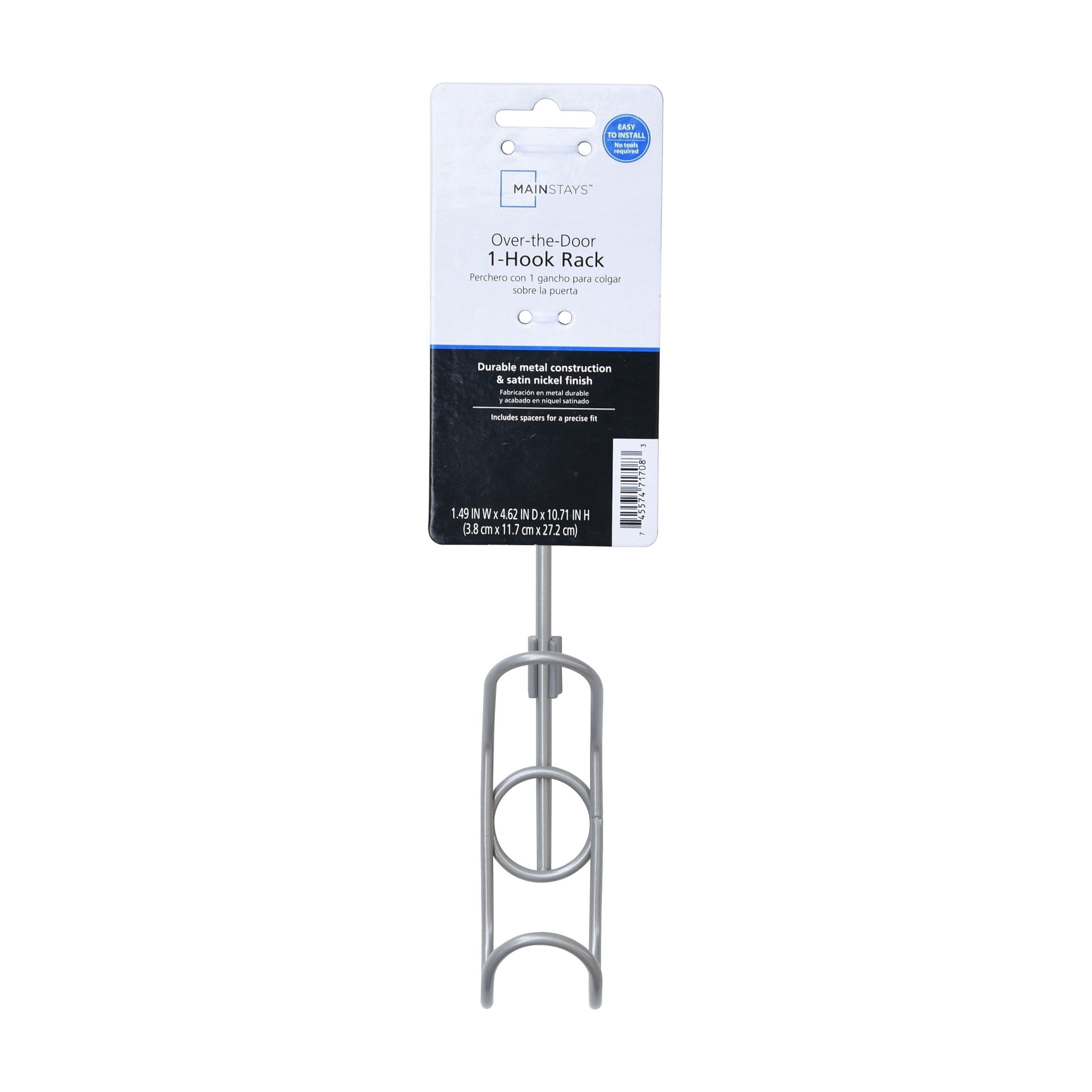 Mainstays Over the Door Single Hook, Satin Nickel Finish