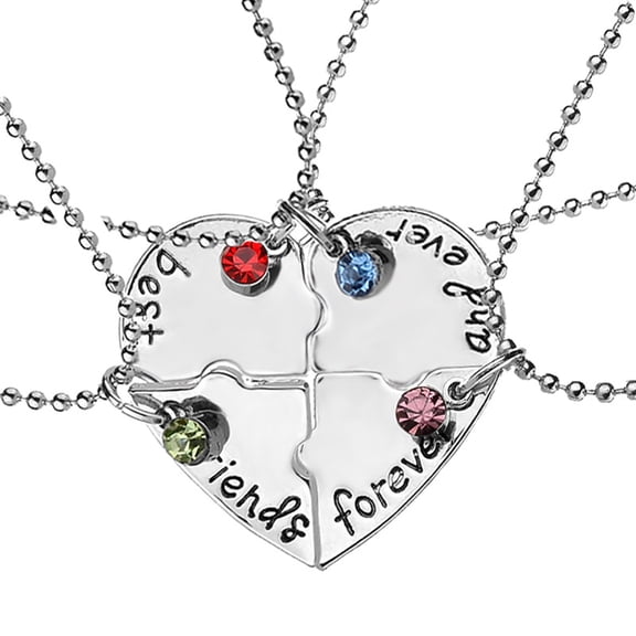 SmartBy 4Pcs/Set Best Friends Heart Matching Rhinestone Pendant Necklace Women Jewelry